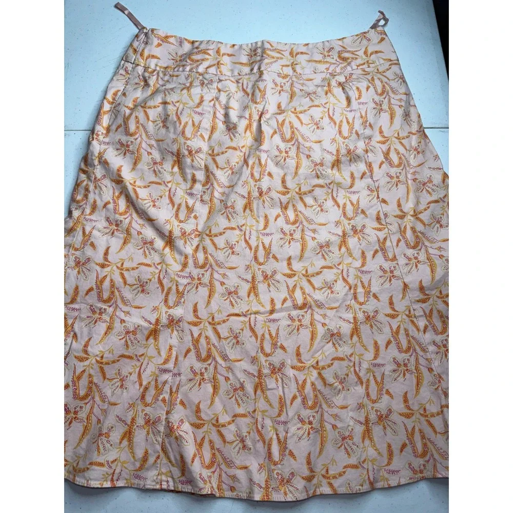 Gap Stretch Pink Floral A-Line Midi Skirt Size 8 Orange‎ Yellow Botanical Print